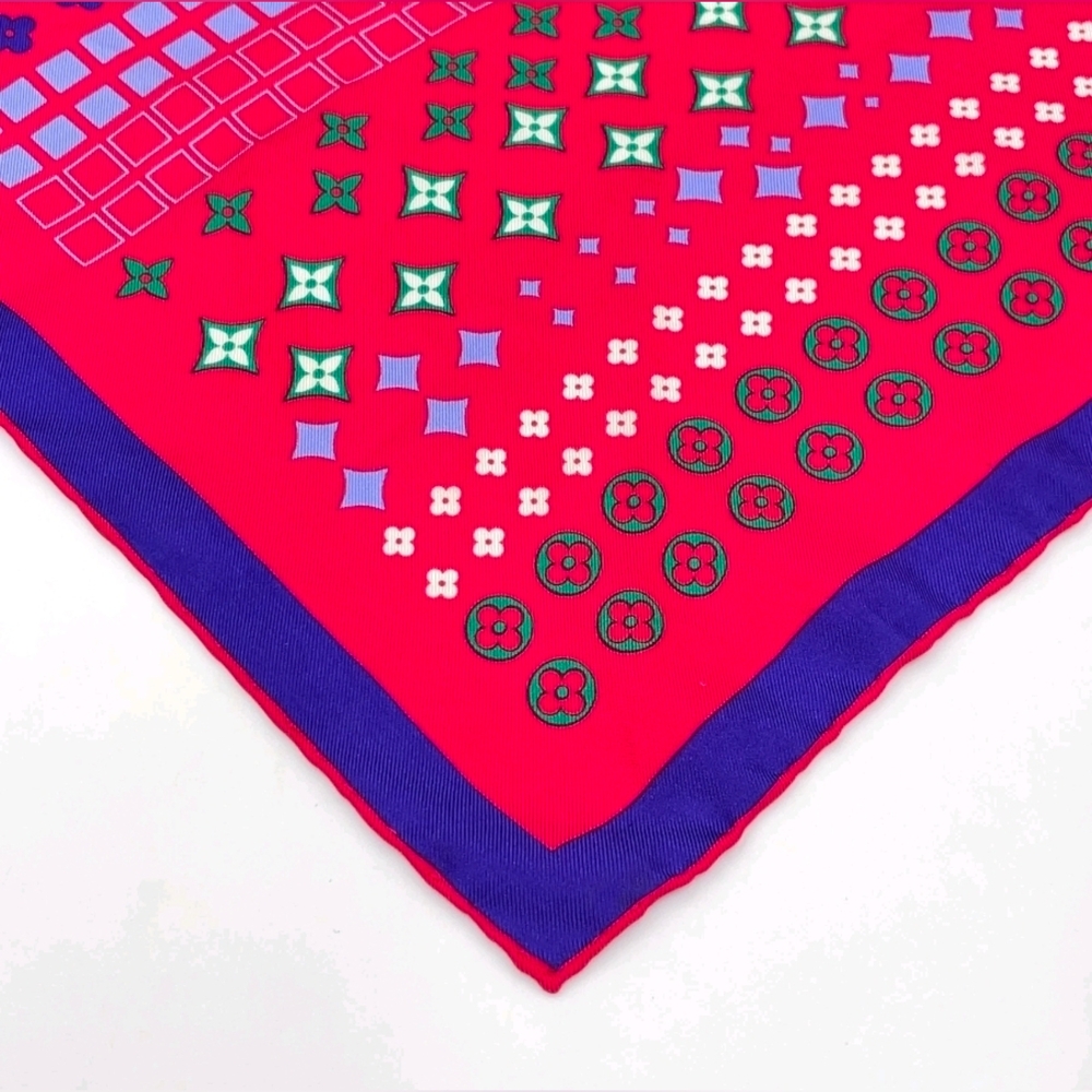 Auth Louis Vuitton Monogram red multicolor Silk Scarf W/Box - Picture 7 of 16